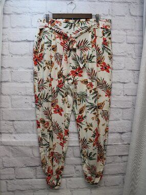 One 5 One Extra Large Floral Boho Print Belted Elastic Waist Ruched Leg Pants